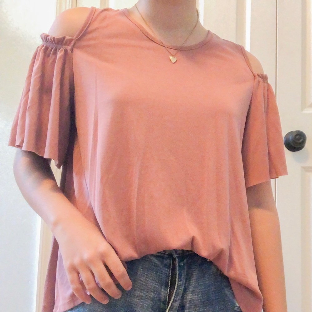 Mauve pink cold shoulder blouse